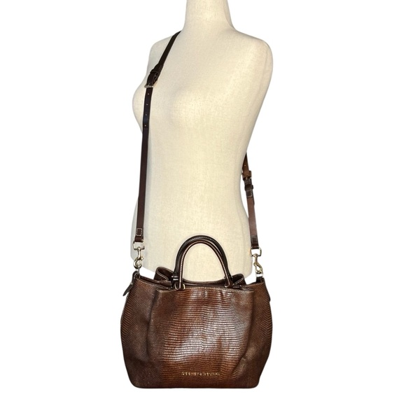 DOONEY & BOURKE Barlow Lizard Chocolate Brown Embossed Genuine Leather Satchel - Picture 3 of 16